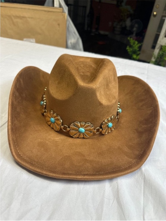 Fashion Nova Accessories - Brown Western Cowboy Hat with Turquoise Concho Band